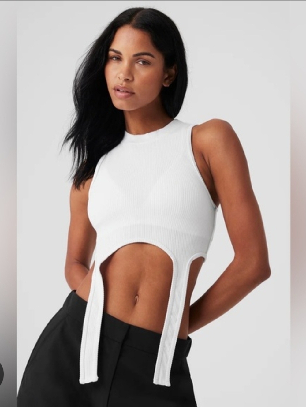 ALO Yoga White Ribbed Cutout Crop Top